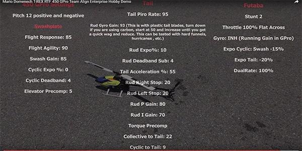 Mario Domenech TREX RTF 450 with GPro Demo and Settings